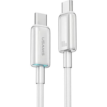 Image 1 of USAMS Кабел за бързо зареждане и данни USAMS SJ660 PD100W Type-C към Type-C прозрачен и светлинна индикация 1.2м, бял (SJ660USB02)