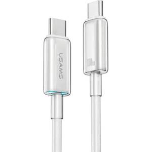 USAMS Кабел за бързо зареждане и данни USAMS SJ660 PD100W Type-C към Type-C прозрачен и светлинна индикация 1.2м, бял (SJ660USB02)