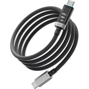Cuktech Кабел за данни CTC620P (CCTC620POSBK) - USB-C към USB-C, Дигитален дисплей, 240W, 6A, 480Mbps, E-Marker чип, 2m - Cuktech - Черен