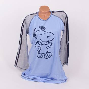 Нощница в синьо и сиво декорирана с тъмносини ленти и апликация - куче