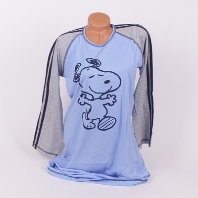 Нощница в синьо и сиво декорирана с тъмносини ленти и апликация - куче