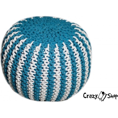 CRAZYSHOP Pletený puf TWIN tyrkysovo-biela (ručne pletený)