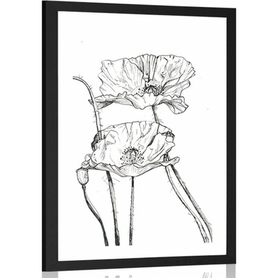 Plakát s paspartou minimalistické květiny máku - 40x60 no frame
