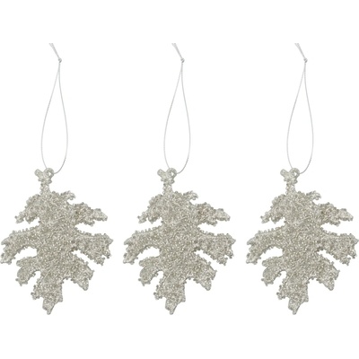 House Doctor Vánoční ozdoba Leaf Gliz Silver Glitter set 3 ks stříbrná barva sklo