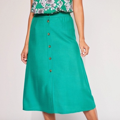 Blancheporte jednobarevná sukně na knoflíky eco-friendly viskóza zelená