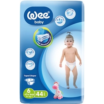 Wee Baby Бебешки пелени Wee Baby - Extra Large, размер 6, 15+ kg, 44 броя (691)