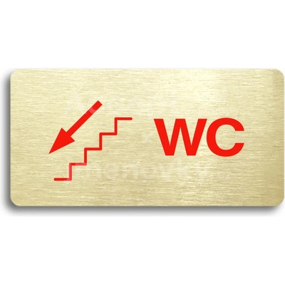 ACCEPT Piktogram WC VLEVO DOLŮ - zlatá tabulka - barevný tisk bez rámečku