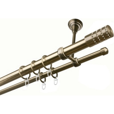 OK-GarnýžeCZ Garnýž kovová dvouřadá 25/16mm Cylinder crystal mosaz 370 cm do stropu / kroužky s háčkem