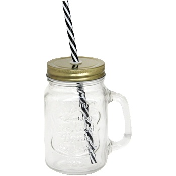 Horecano Стъклен буркан със сламка и златна капачка ф7х13 cm (1841G) (0193704)