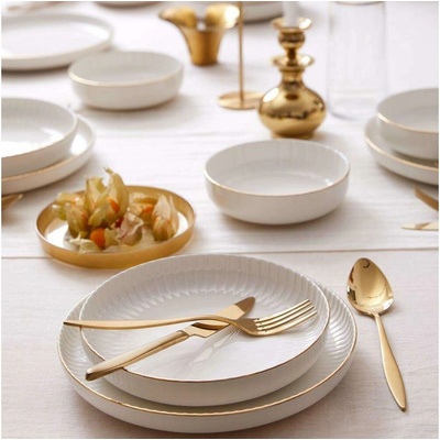 Asir Jídelní sada bílá zlatá porcelán 710KTP4532 18 ks