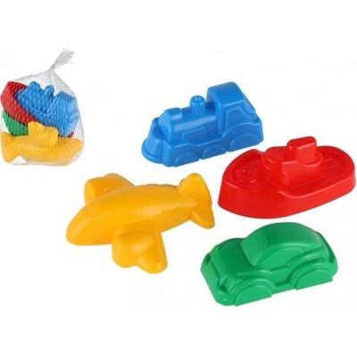 Teddies Formičky Bábovky na písek 4ks plast dopravní prostředky v síťce 12m+