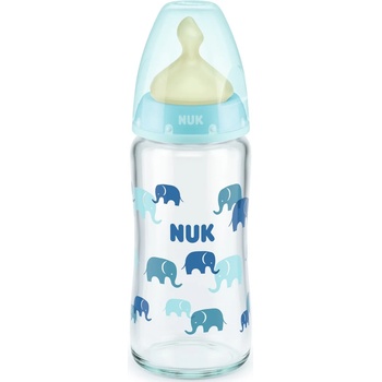 Nuk Стъклено шише с каучуков биберон Nuk - First Choice, TC, 240 ml, синьо (10745122)