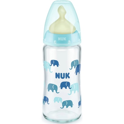 Nuk Стъклено шише с каучуков биберон Nuk - First Choice, TC, 240 ml, синьо (10745122)