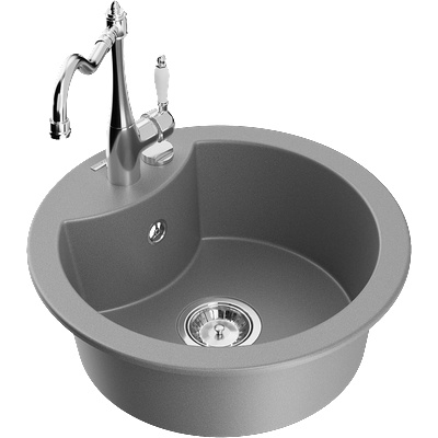 Mexen Diego гранитна мивка с 1 отделение и кухненски смесител Carla, сив - 6512-71-670700-00 (6512-71-670700-00)