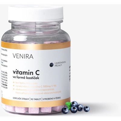 Venira Vitamin C ve formě kostiček borůvka 90 kapslí