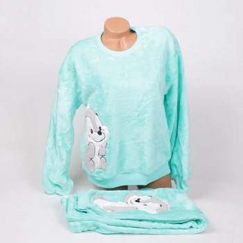 Image 1 of Дамска пухкава пижама в тюркоазено със зайче