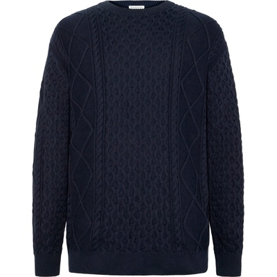KnowledgeCotton Apparel Мъжки вълнен пуловер KnowledgeCotton Apparel Cotton Cable Crew Neck Wool jumper - Night Sky (005-6705-0213)