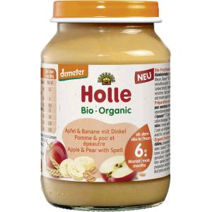 Holle Био плодово пюре Holle - Ябълка, банан и спелта, 190 g (BB210677) - baby