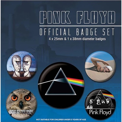 CurePink placky Pink Floyd set 5 kusů 25 mm 38 mm