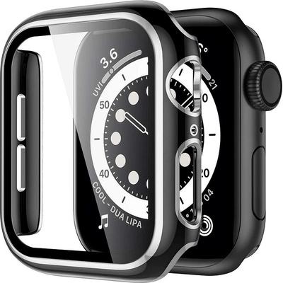 AW Lesklé prémiové ochranné pouzdro s tvrzeným sklem pro Apple Watch Rozteč: 41mm, Barva: Černé tělo / stříbrný obrys IR-AWCASE028 – Zboží Živě