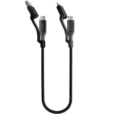 Kevlar 2в1 плетен кабел за зареждане - USB-C / USB-A към USB-C / micro USB - 30 cm - черен (89026)
