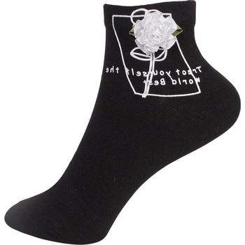 Дамски къси чорапи в черно с декорация роза