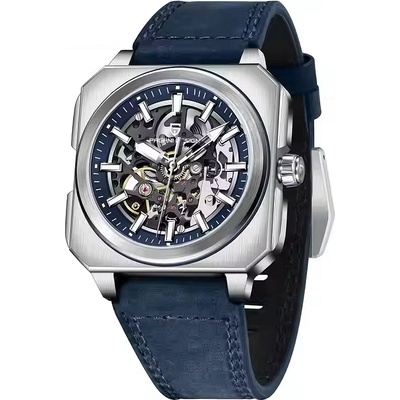 Pagani Design Мъжки часовник Pagani Design Magnetic, Автоматичен, Естествена кожа, Скелетон, Сребрист / Син (PD-1791-BLUE-SILVER)