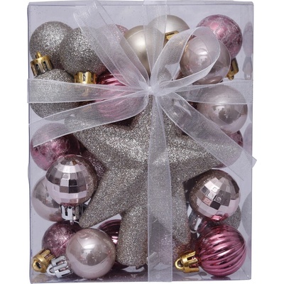 DECOLED Sada ozdob, 29x 3cm koule, 1x glitter špice, růžová a stříbrná – Hledejceny.cz