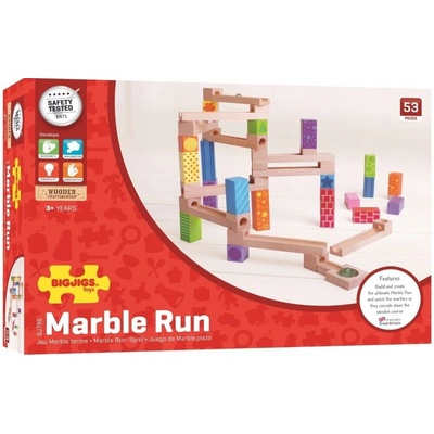Bigjigs Toys Drevená farebná guličková dráha 53 ks