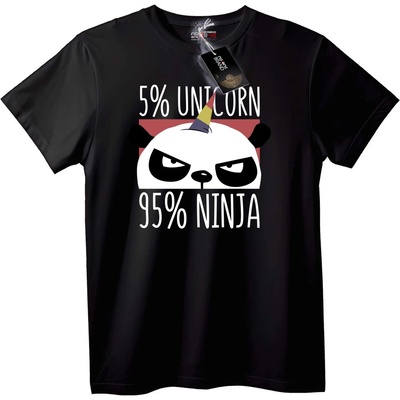 NOONEBRAND Тениска 5% Еднорог 95% Нинджа Панда - L, Black