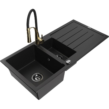 Mexen Andres гранитна мивка с 1, 5 камери с отцедник и кухненски смесител Aster, черен - 6515-77-73450-57-B (6515-77-73450-57-B)