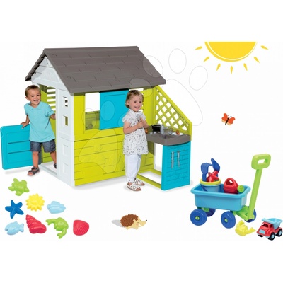 Smoby set domeček Pretty Blue a Écoiffier vozík na tahání a bábovičky 810703-23