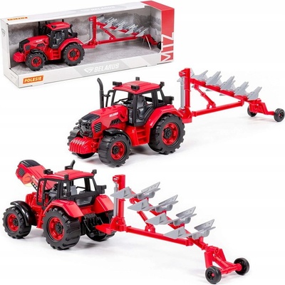 Polesie Zemědělský traktor s pluhem Belarus červený