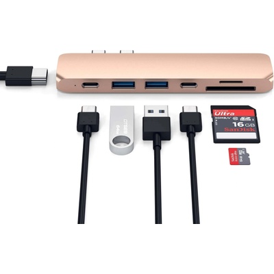 Satechi USB-C Pro USB Hub - мултифункционален хъб за свързване на допълнителна периферия за MacBook Pro (златист)
