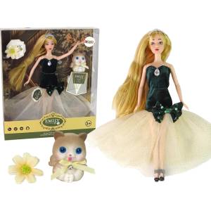 LEAN Toys Кукла Lean Toys - Emily, със зелена рокля с бежов тюл и коте, 30 cm (13911)