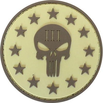 WARAGOD Nášivka 3D Round Shape of Three Percenter Punisher coyote 6cm