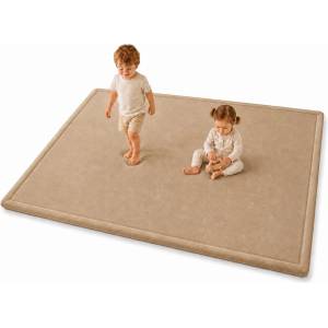 Ginger Home Детски Мемори Килим GINGER HOME LOLLA, 150x200 см, 3, 5 см Дебелина, Кадифено Мек Водоустойчив Горен Слой, Мемори Пяна, Противохлъзгаща Основа, Бежов