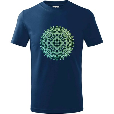 Mandala zelenožlutá tričko dětské bavlněné Půlnoční modrá