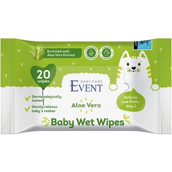 Event Бебешки влажни кърпи Event - С екстракт от алое вера, 20 броя (2EVBE04101ALOE020A)