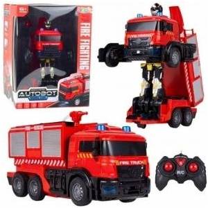 LEAN Toys Robot Car Fire Truck 2-in-1 Remote Controlled RC Lights Sounds Water