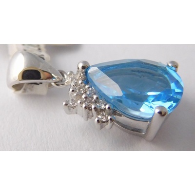 Klenoty Budín Zlatý diamantový přívěsek s brilianty a velkým modrým topazem 3870153