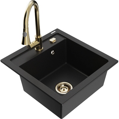 Mexen Vito гранитна кухненска мивка с една камера с кухненски смесител Elia, черен - 6503-77-670101-50 (6503-77-670101-50)