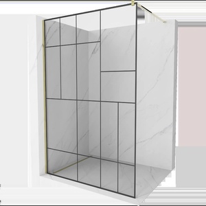 Mexen Kioto стенна душ кабина Walk-in 90 x 200 см, черен мотив 8 мм, злато - 800-090-101-50-78 (800-090-101-50-78)