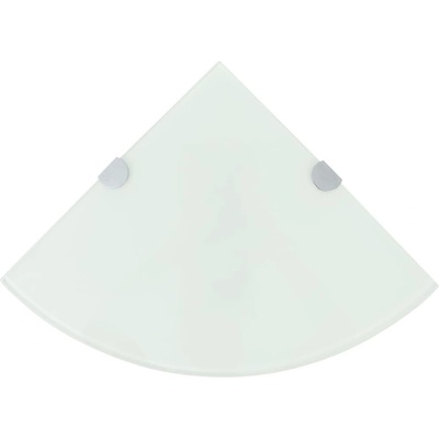 vidaXL Rohová polica s chrómovými držiakmi Sklenená biela 25 x 25 cm