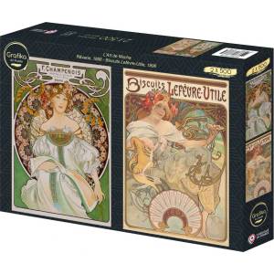 Grafika Art Puzzle - Puzzle 2x500 Alfonz Mucha: Reverie, Lefèvre-Utile Biscuits - 500 piese