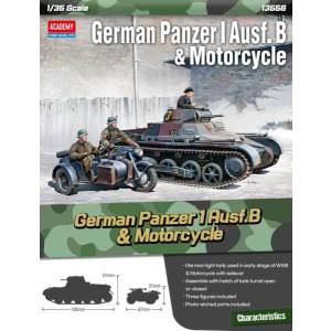 Academy Модел комплект военен 13556 - Немски Panzer I Ausf. B & Мотоциклет (1: 35)