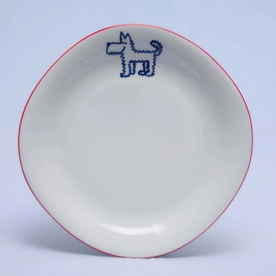 Suisse Langenthal Talíř mělký - pejsek, červená linka, 25 cm, Dětský dekor Kamarádi