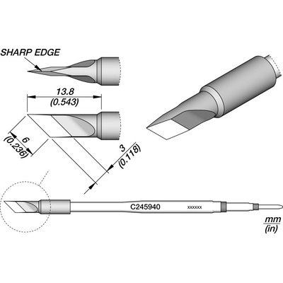 JBC C245940 – pájecí hrot ve tvaru nože 6 × 3 mm