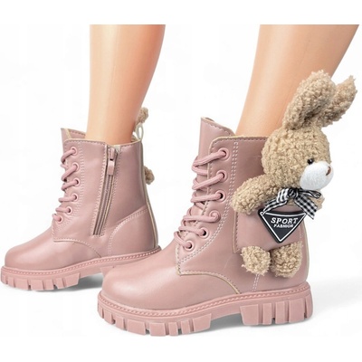 Dívčí zateplené kozačky kotníkové boty sněhule šněrovací králík zip