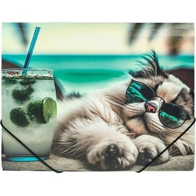 PANTA PLAST Doska s gumičkou, 15 mm, PP, A4, "Chillout cat"
